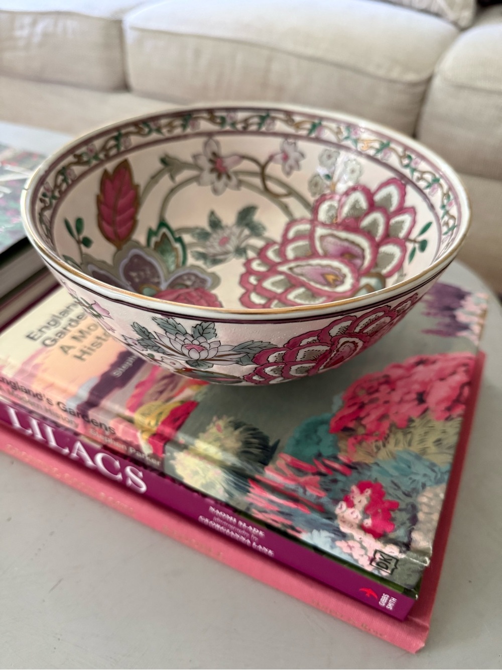 Pink floral vintage chinoiserie bowl
